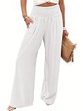 ANRABESS Women Wide Leg Summer Palazzo Pants with Pockets,White,L