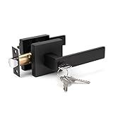 KNOBWELL Exterior Door Handle Heavy Duty Keyed Entry Door Lever Set(Not Keyed Alike) Entrance Handleset, Matte Black Finish, Left or Right Handing Door Handle 2.13 lb One Lever