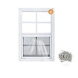 Kevirice Shed Window 1 Pack 14"X21" White Flush Mount Small Sliding Household Windows with Tempered Glass and Fiberglass Screen for Shed,Chicken Coop, Playhouse,Barns,Garage