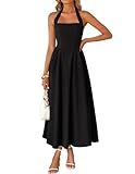 ZESICA Women's Summer Sleeveless Halter Midi Dress 2026 Off Shoulder High Waist Flowy Formal Wedding Guest Long Dresses Black Small