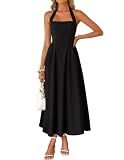 ZESICA Women's Summer Sleeveless Halter Midi Dress 2026 Off Shoulder High Waist Flowy Formal Wedding Guest Long Dresses Black Small