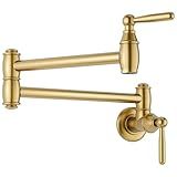 Gold Pot Filler Wall Mount, ARCORA Pot Filler Faucet 2 Handle with Double Joint Swing Arms Brass Stove Faucet