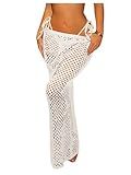 Milumia Women's Hollow Out Crochet Swimsuit Cover Up Skirt Beach Coverup Bodycon Maxi Skirt White Small