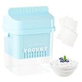 Greek Yogurt Strainer with Spring Pressure Filtration. Ultra-Fine Mesh Whey Separator, BPA-Free for Homemade Cheese, Versatile Food Filter for Cold Brew Coffee, Vegetable & Fruit Straining (Blue)