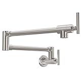 FLG Pot Filler Faucet Brushed Nickel,Stainless Steel Wall Mount Kitchen Folding Stove Faucet with Double Joint Swing Arms