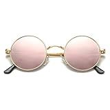 COASION Retro Small Round Polarized Sunglasses for Women Men Circle UV400 Sun Glasses (Gold Frame/Pink Mirror Lens)
