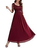 Wedtrend Women's Bridesmaid Dresses, Long Sleeve Maxi Wedding Guest Dress Floral Lace Chiffon Formal Dress WT0312Burgundy2XL