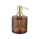 Pirooso Brushed Gold Glass Soap Dispenser - Countertop Hand Soap Dispenser for Kitchen & Bathroom, 11oz Liquid Soap/Lotion/Sanitizer Dispenser with Rust-Proof 304 Stainless Steel Pump
