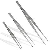 Bonsicoky 3Pcs Stainless Steel Tweezer Set (8" 10" 12"), Long Tweezers with Precision Serrated Straight Tips, Non-slip Multitool Tweezer for Cooking, Repairing, Medical, Garden