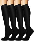 Sooverki Compression Socks for Women and Men Circulation (4 Pairs) is Best Support for Running Athletic Cycling Hiking Work Travel Classic Black Nylon Polyester Gifts Soccer Plain