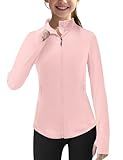 Girls Lightweight Jakcets Long Sleeve Full Zip Athletic Sun Shirt Sun Protection with Thumbholes, 8-9Y, Pink