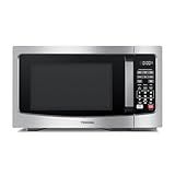 TOSHIBA EM131A5C-SS Countertop Microwave Ovens 1.2 Cu Ft with 12.4" Removable Turntable Smart Humidity Sensor, 12 Auto Menus Mute Function ECO Mode Easy Clean Interior, 1000W, Silver