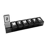 Amazon Basic Care Weekly (7-Day) Pill Organizer, Vitamin Planner, And Medicine Box, Medium Compartments, Black