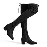 DREAM PAIRS Women's Laurence Over The Knee Thigh High Chunky Heel Boots Long Stretch Sexy Fall Boots,Size 9.5,Black,LAURENCE