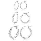 S925 Sterling Silver Post Hoop Earrings 18k Gold/Silver Hoop Earrings for Women Hypoallergenic Cubic Zirconia Small Hoops Earrings Set for Women 13/15 /20mm PABBEU