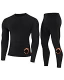 Runhit Thermal Underwear for Men Fleece Lined Long Johns Base Layer Top Bottom Set Cold Weather Gear Hunting Running Skiing Cycling Black M