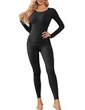 Ekouaer Womens Thermal Underwear Sets Long Johns Long Sleeve Base Layer Pajama Top and Leggings Set Cold Weather Black S