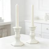 Ceramic Candle Holder kit，Cream White Taper Candlestick for Home Decoration ，4.7in Geometric Candlestick for Wedding Home Dinner Party Housewarming Gift (2 Pieces)