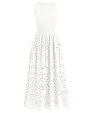 dowerme Women Summer Dresses 2026 Casual Sleeveless Crewneck A-Line Boho Lace Eyelet Cotton Tank Maxi Dress with Pockets(White,Medium)