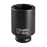 TNAIYH Car 1/2" Drive x 34mm Impact Socket, 6 Point Deep Impact Axle Nut Socket for Easy Removal of Axle Shaft Nut, 6 PT Hex Anti-Rust 1/2-inch Drive Repair Tool, Universal for Vehicles