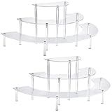 2PACKS Acrylic Display Risers, 3 Tier Clear Cupcake Stand Risers, Perfume Stand Organizer, Half Moon Dessert Stand, HENABLE Shelf Risers for Display Stands for Food, Amiibo Funko POP Figure (2half moon)
