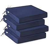 IPYNBAP Outdoor Chair Cushions Set of 4 -Waterproof Outdoor Seat Cushions for Patio Furniture, Patio Chair Cushion with Handle and Ties, Square Out Door Chair Pads,19" x 19" x 3", Navy Blue