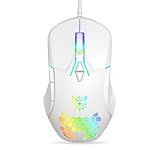 ONITOON Wired USB Mouse, Computer Mouse with RGB Lighting, 4 Adjustable DPI, Ergonomic Optical Office Mouse, 7 Buttons Corded Mice for Window/PC/Laptop/Desktop/Mac/Chromebook, White