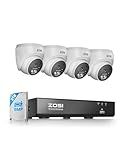 ZOSI C220 4K 8MP 8CH POE NVR Security Camera System (16CH Expandable), 4 x 8MP PoE IP Dome Cameras Outdoor Indoor, AI Human/Vehicle/Face Detection, Two-Way Talk, 100ft IR Night Vision, 2TB HDD