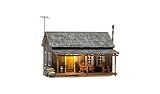 Woodland Scenics Rustic Cabin - N Scale Model Train Cabin - Cottage Theme - Brown Wood - Includes 15" Wires with Just Plug Connector, Pre-installed Warm White Nano LED Porch Light