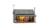 Woodland Scenics Rustic Cabin - N Scale Model Train Cabin - Cottage Theme - Brown Wood - Includes 15" Wires with Just Plug Connector, Pre-installed Warm White Nano LED Porch Light