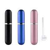 Travel Refillable Perfume Atomisers, 5ML, 3 Pcs Mini Portable Spray Bottles, Round Tube Set With 1 Flat Separated Tool, for Home Business Trip (Black+Blue+Champagne)(4pcs)