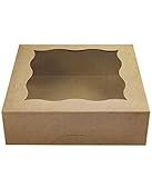 CHERRY 9"x9"x3"Brown Bakery Boxes with PVC Window for Pie and Cookies Boxes Small Natural Kraft Paper Box 9x9x3inc,Pack of 15