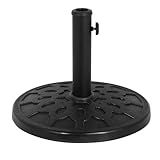 Backyard Expressions 20 lb Round Patio Umbrella Base – Heavy Duty Resin-Coated Calcium Carbonate Stand with Adjustable Pole Adapters Fits 1.5"–2" Poles, Weather-Resistant, Black Finish