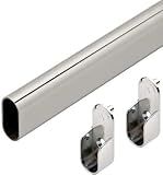 Oval Wardrobe Tube Polished Chrome Closet Rod W/End Supports, Welded Steel, 1.0mm Thick Chrome-Plated (2, 24")