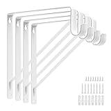 4 Pack Heavy Duty Closet Shelf Rod Brackets 11x11 Inch, 300lbs Wall Mount Closet Shelves Bracket with Rod Shelving Support, Closet Pole Support Bracket with Fixed Hardware, White