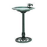 Alpine Corporation 31" Tall Outdoor Antique Flower Birdbath with Bird Decoration Yard Statue, Durable Polypropylene Construction for Patio, Deck, or Yard, Green
