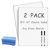 Double Sided Portable White Board 9''x12'' Small Dry Erase Board, Mini Whiteboard with 2 Markers and 2 Erasers, Dry Erase Whiteboard for Memos, Drawing, Notes, Menu, Message, Classroom and Home Use