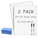 Double Sided Portable White Board 9''x12'' Small Dry Erase Board, Mini Whiteboard with 2 Markers and 2 Erasers, Dry Erase Whiteboard for Memos, Drawing, Notes, Menu, Message, Classroom and Home Use