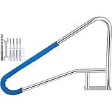 VEVOR Pool Rail 54x36 Pool Railing 304 Stainless Steel 250LBS Load Capacity Silver Rustproof Pool Handrail Humanized Swimming Pool Handrail with Blue Grip Cover & M8 Drill Bit & Self-Taping Screws