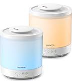 Homvana Small Humidifiers for Bedroom - 2 Packs 1.5L Cool Mist Top Fill Humidifier for Baby Nursery, Essential Oil Diffuser, 3 in 1 for Home Plants Offices and Grow Tents, 7 Color Lights, Ultrasonic