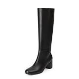 iiimmu Knee High Boots for Women Round Toe Chunky Heel 2.5 IN Tall Boots Side Zip Faux Leather, Black, Size 9.5