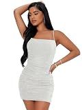 Floerns Women's Glitter Sleeveless Ruched Party Clubwear Bodycon Mini Dress White Pure S