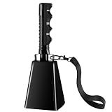 cyrico Cow Bell, 9 Inch Cowbells for Sporting Events, Metal Steel Cowbell with Handle, Loud Noise Makers for Football Games, Black Large Hand Bells Cheering Items School Musical Percussion Instruments