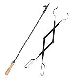 himaly 32" Fireplace Fire Pit Poker Stick & 26" Tongs Heavy Duty Tool Set