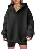 ANRABESS Hoodies for Women Oversized V Neck Sweatshirts,Black,XL