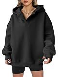 ANRABESS Womens Oversized Hoodies V Neck Sweatshirts Fleece Long Sleeve Pullover Y2K Clothes 2025 Fall Trendy Outfits Black XL
