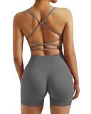 RXRXCOCO Seamless Workout Sets for Women 2 Piece Strappy Sports Bras Scrunch Booty Shorts Matching Gym Set Yoga Outfits Grey Large
