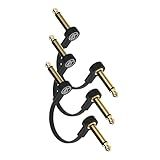 Rock Stock Guitar Flat Patch Cables (Pack of 3) - 2 Inch C-Shape Ultra-Thin Effect Guitar Pedal Patch Cables - Right-Angle, Black with Durable Gold Plated Connectors, Maximize Pedalboard Space