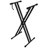 Adjustable Height Keyboard Stand with Quick-Release Lock, Double X Frame Design for 54/61/88 Key Digital Pianos, Foldable Portable Instrument Stand with Secure Straps for Electronic Keyboards