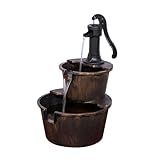 Alpine Corporation TIZ194BZ | Rustic Outdoor 2-Tier Barrel Pump Water Fountain — Relaxing Water Flow, 27"H Bronze Finish Décor